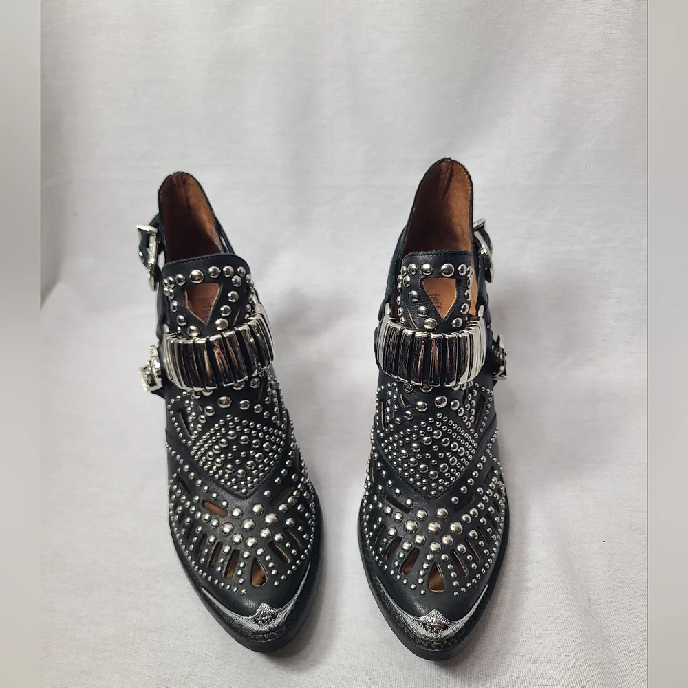 Jeffrey Campbell Calhoun Ankle Boot Black Silver Metal Studded Leather Sz 6 - Picture 3 of 11